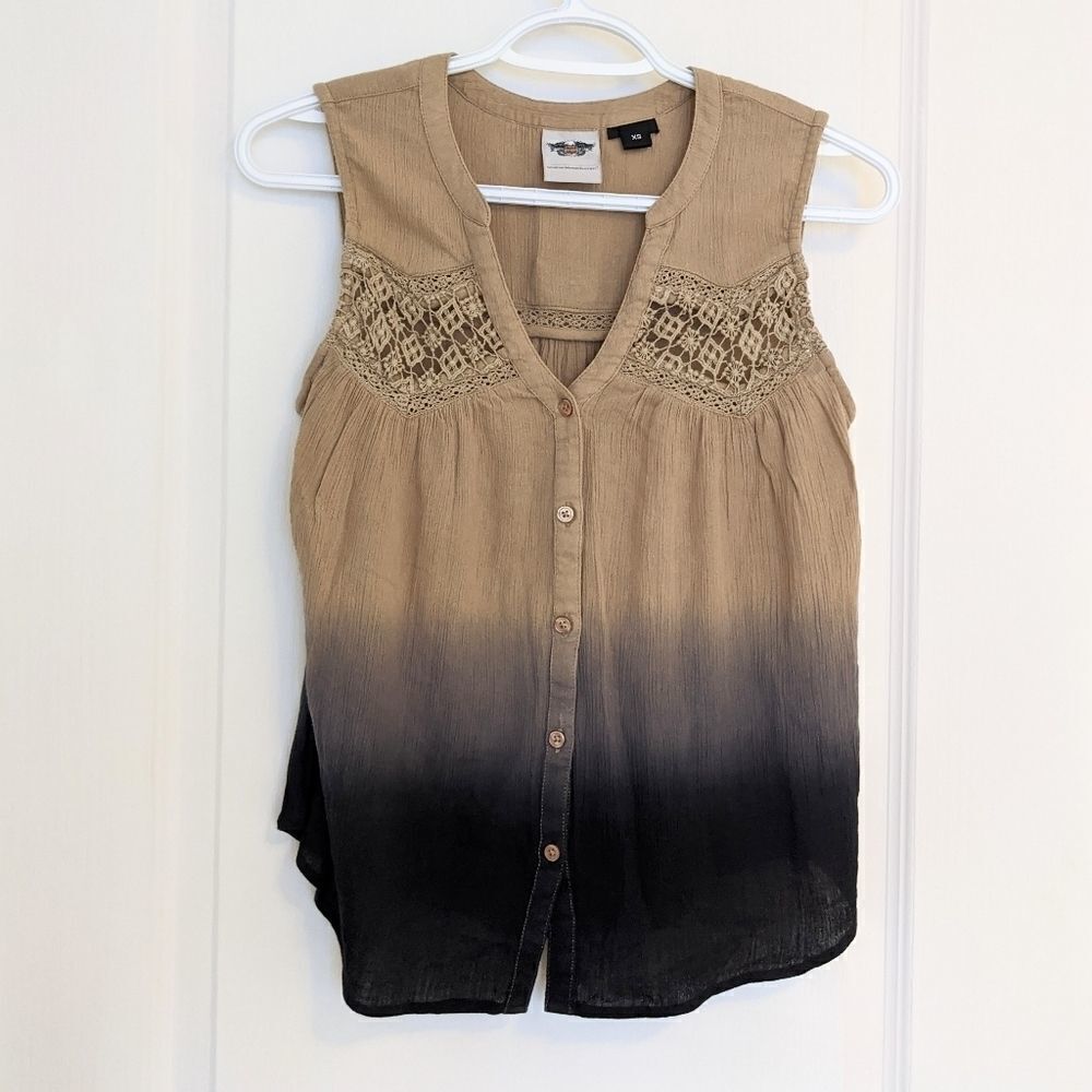HARLEY-DAVIDSON Women's Dip-Dye Crochet gradient shirt XS @W